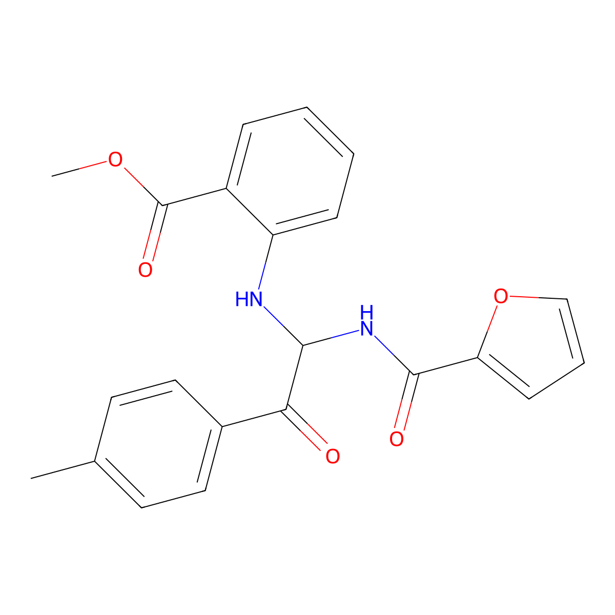Methyl 2-({1-[(furan-2-ylcarbonyl)amino]-2-(4-methylphenyl)-2-oxoethyl}amino)benzoate molecular structure, CAS 425645-86-9