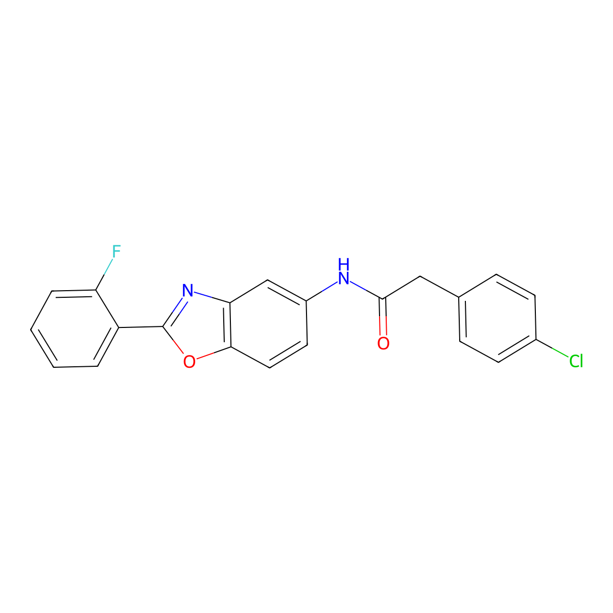 2-(4-chlorophenyl)-N-[2-(2-fluorophenyl)-1,3-benzoxazol-5-yl]acetamide molecular structure, CAS 425645-94-9