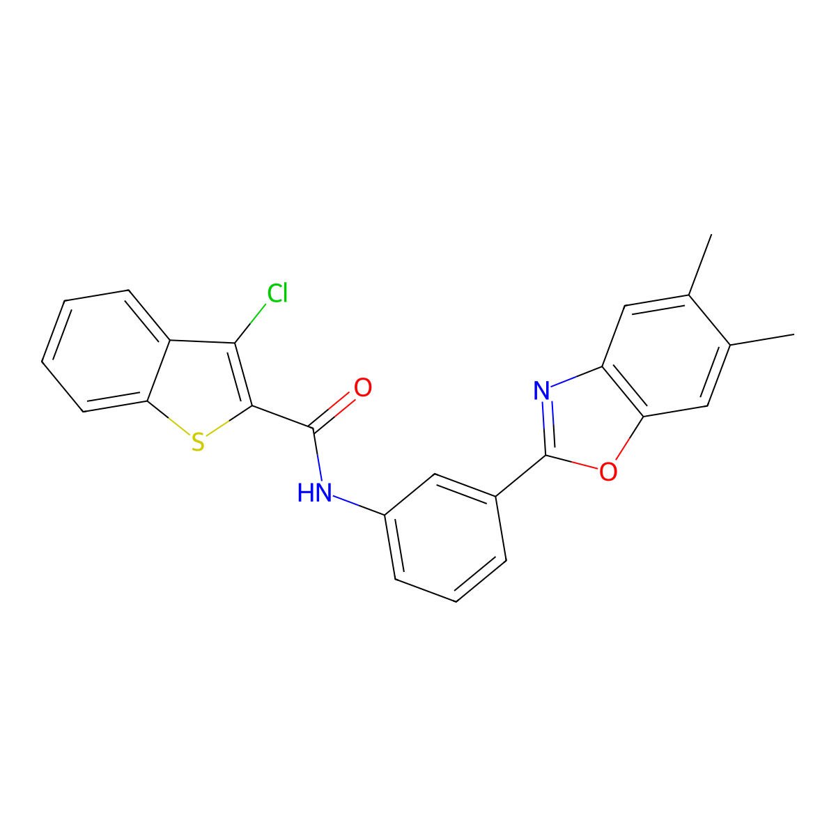 3-chloro-N-[3-(5,6-dimethyl-1,3-benzoxazol-2-yl)phenyl]-1-benzothiophene-2-carboxamide molecular structure, CAS 425646-00-0
