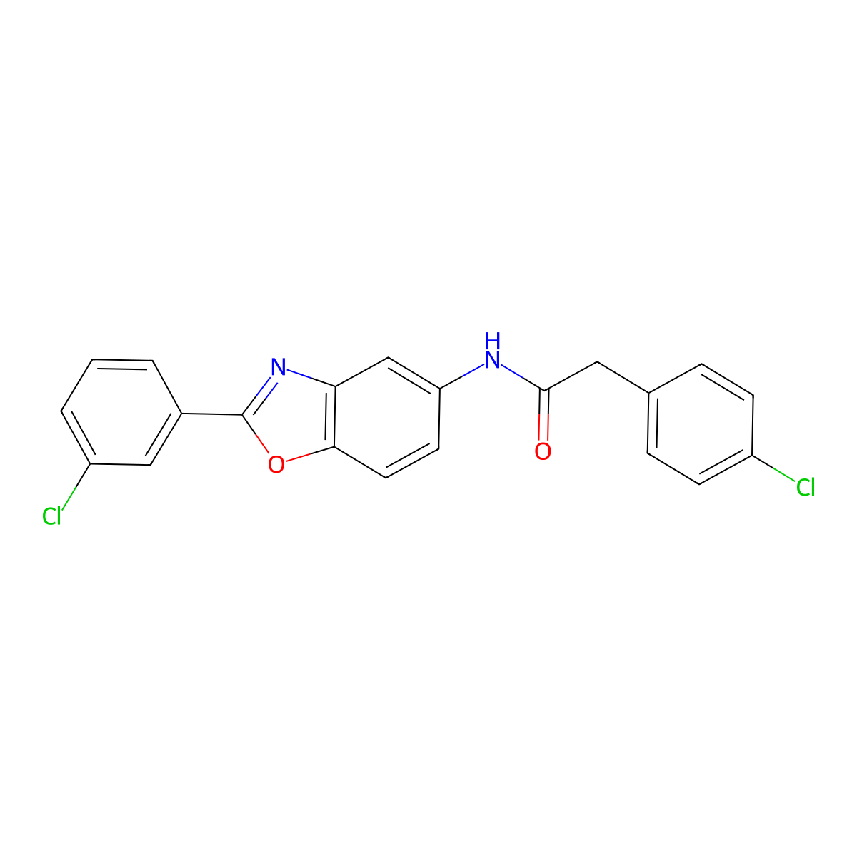 2-(4-chlorophenyl)-N-[2-(3-chlorophenyl)-1,3-benzoxazol-5-yl]acetamide molecular structure, CAS 425646-04-4