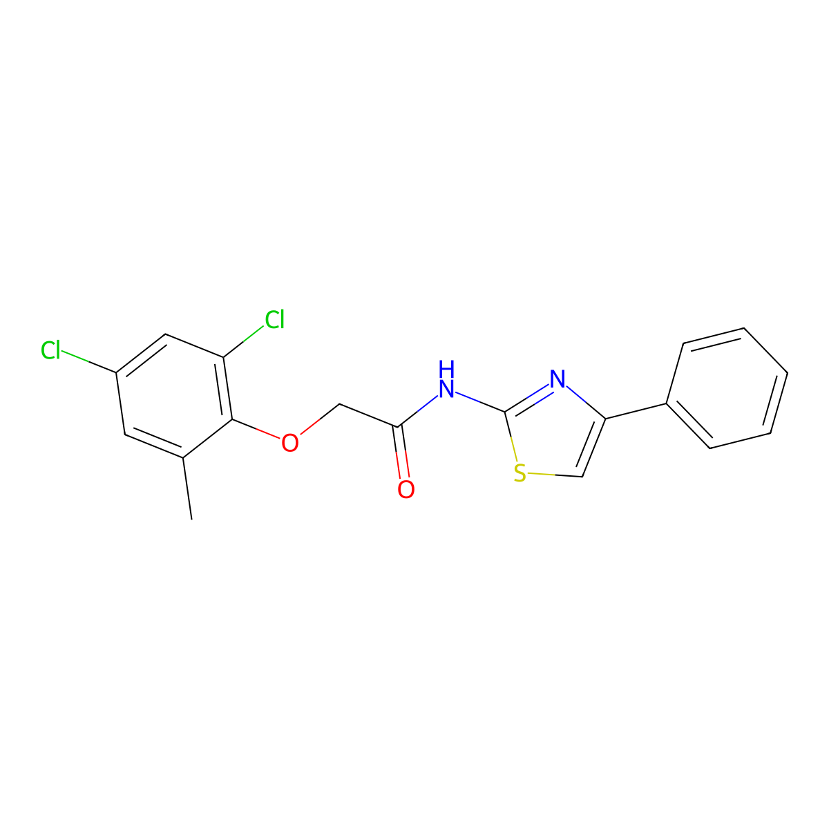 2-(2,4-dichloro-6-methylphenoxy)-N-(4-phenyl-1,3-thiazol-2-yl)acetamide molecular structure, CAS 425646-45-3