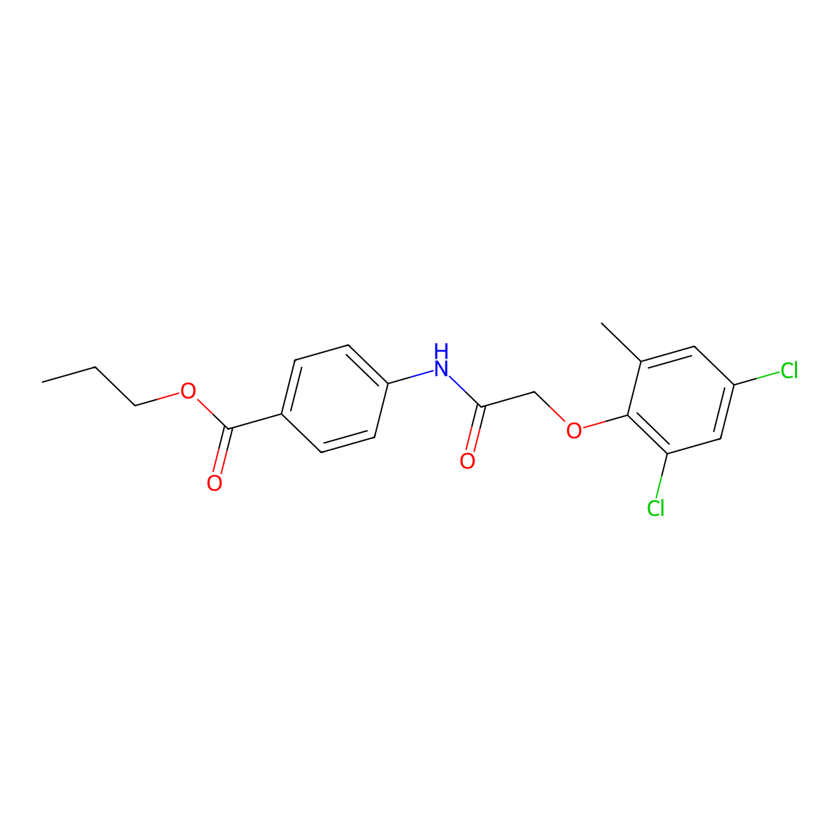 Propyl 4-{[(2,4-dichloro-6-methylphenoxy)acetyl]amino}benzoate molecular structure, CAS 425646-61-3
