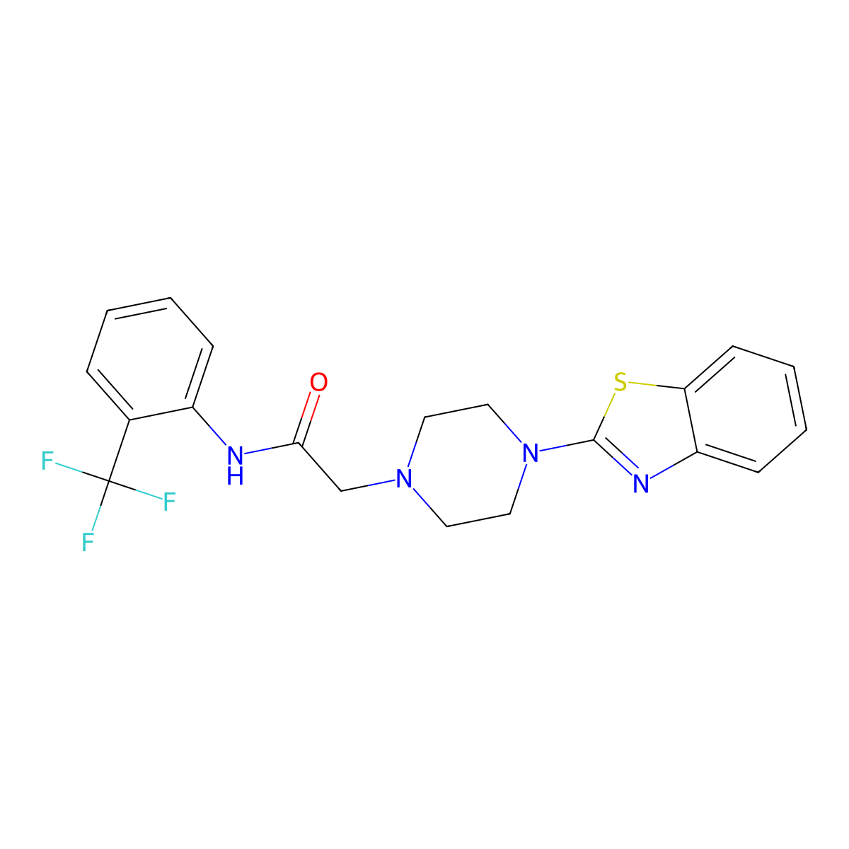 2-[4-(1,3-benzothiazol-2-yl)piperazin-1-yl]-N-[2-(trifluoromethyl)phenyl]acetamide molecular structure, CAS 425647-04-7