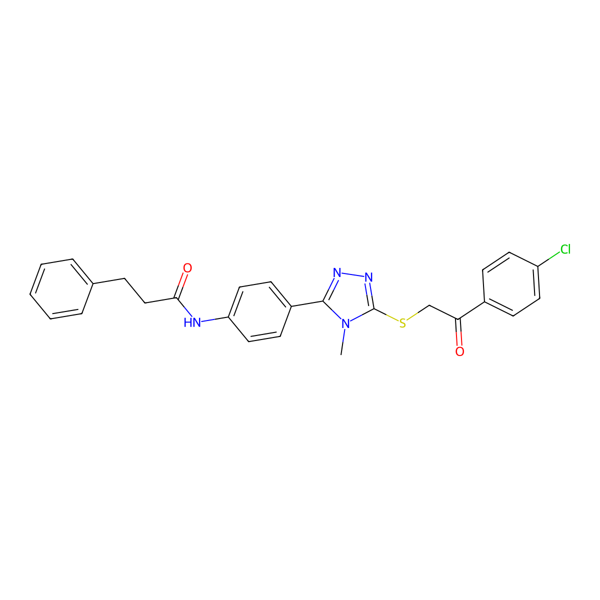 N-[4-[5-[2-(4-chlorophenyl)-2-oxoethyl]sulfanyl-4-methyl-1,2,4-triazol-3-yl]phenyl]-3-phenylpropanamide molecular structure, CAS 425647-32-1