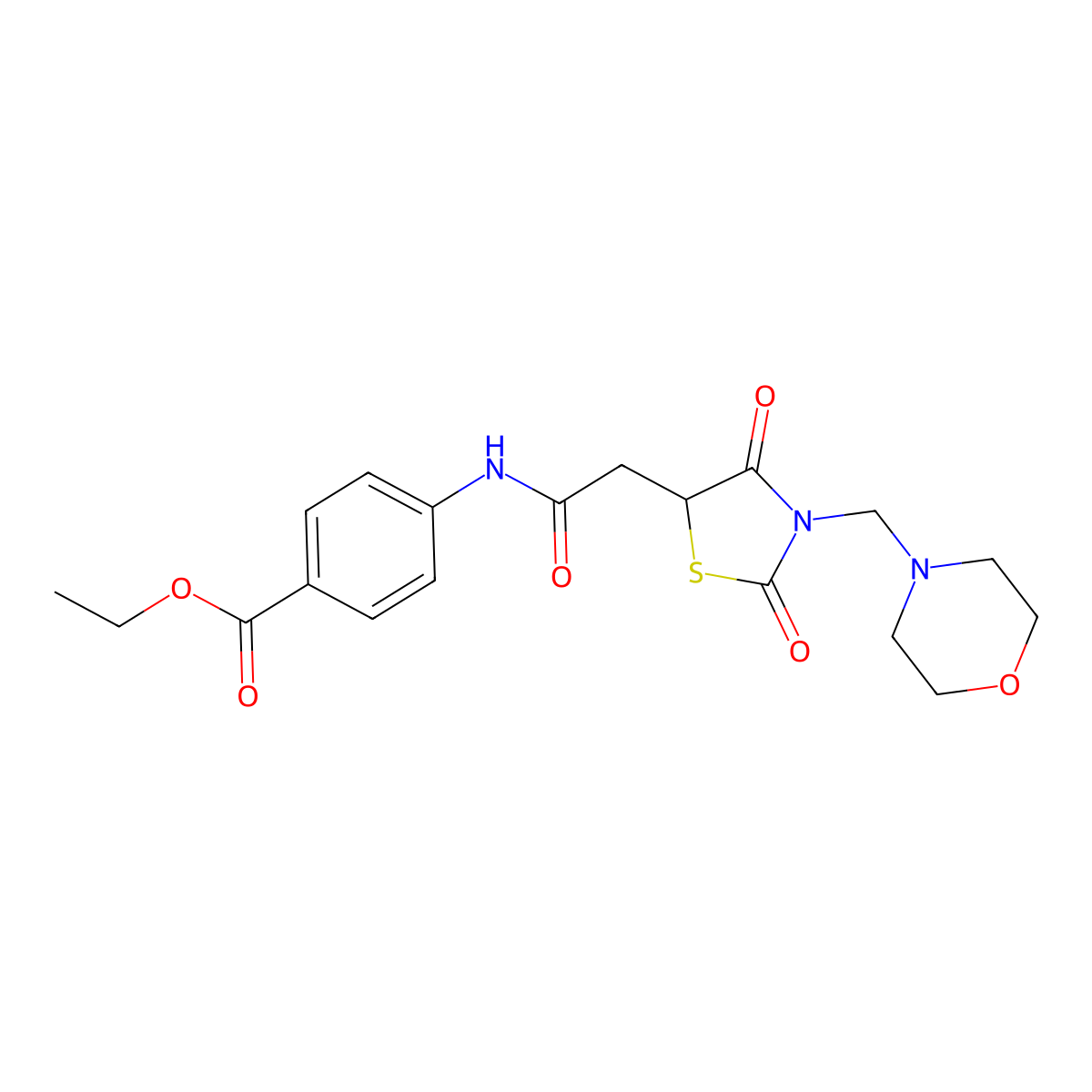 Ethyl 4-[[2-[3-(morpholin-4-ylmethyl)-2,4-dioxo-1,3-thiazolidin-5-yl]acetyl]amino]benzoate molecular structure, CAS 425647-45-6