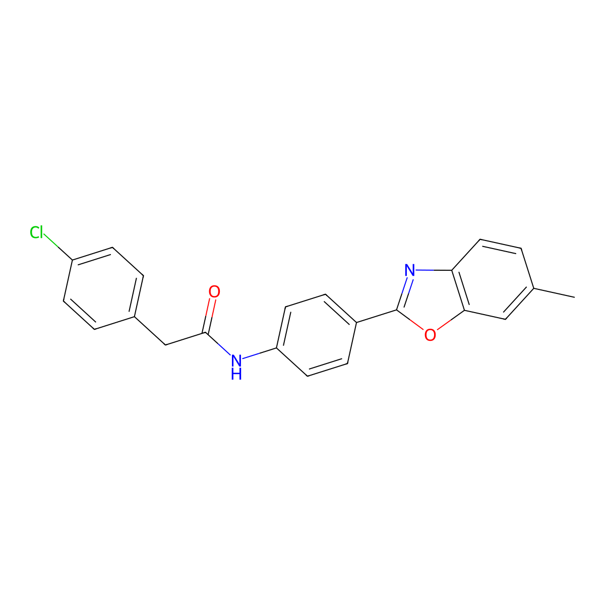 2-(4-chlorophenyl)-N-[4-(6-methyl-1,3-benzoxazol-2-yl)phenyl]acetamide molecular structure, CAS 425647-82-1