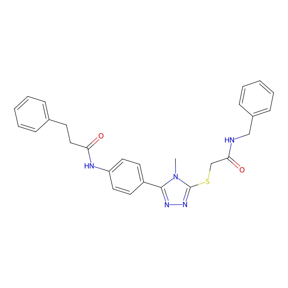 N-[4-[5-[2-(benzylamino)-2-oxoethyl]sulfanyl-4-methyl-1,2,4-triazol-3-yl]phenyl]-3-phenylpropanamide molecular structure, CAS 425648-07-3