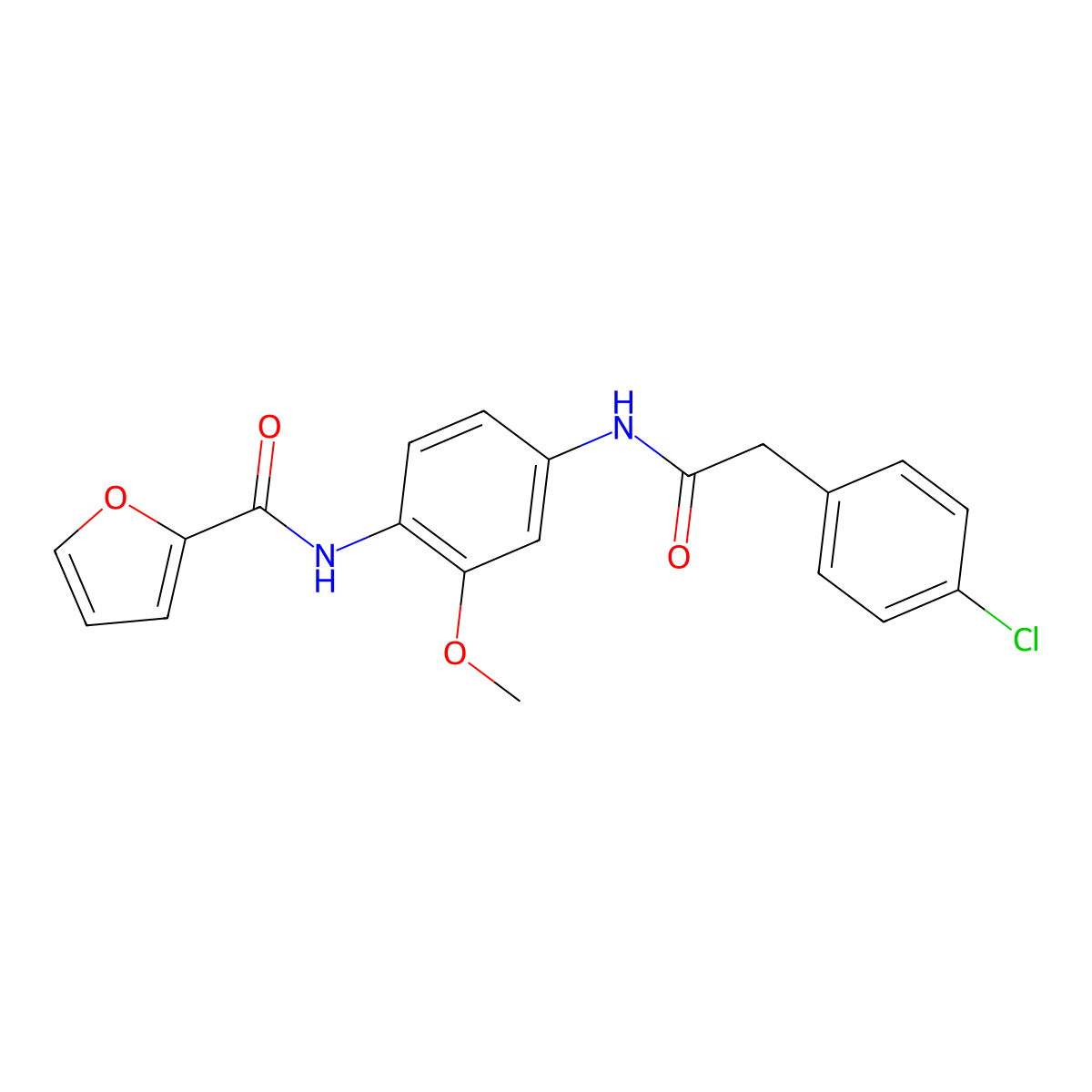 N-(4-{[(4-chlorophenyl)acetyl]amino}-2-methoxyphenyl)-2-furamide molecular structure, CAS 425648-25-5