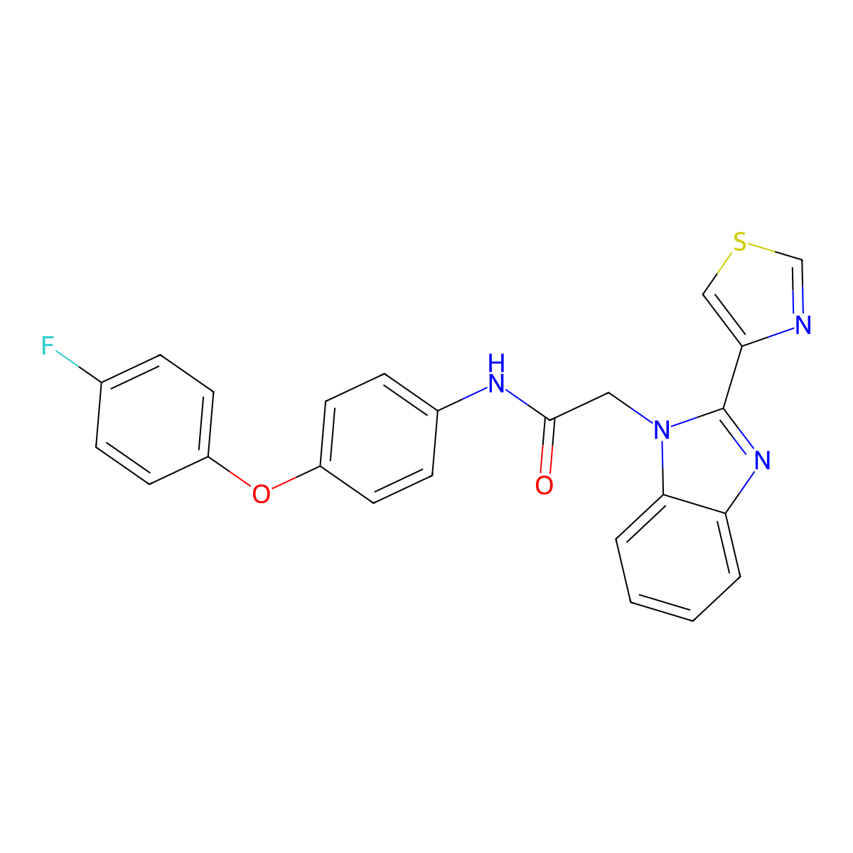 N-[4-(4-fluorophenoxy)phenyl]-2-[2-(1,3-thiazol-4-yl)benzimidazol-1-yl]acetamide molecular structure, CAS 425648-52-8