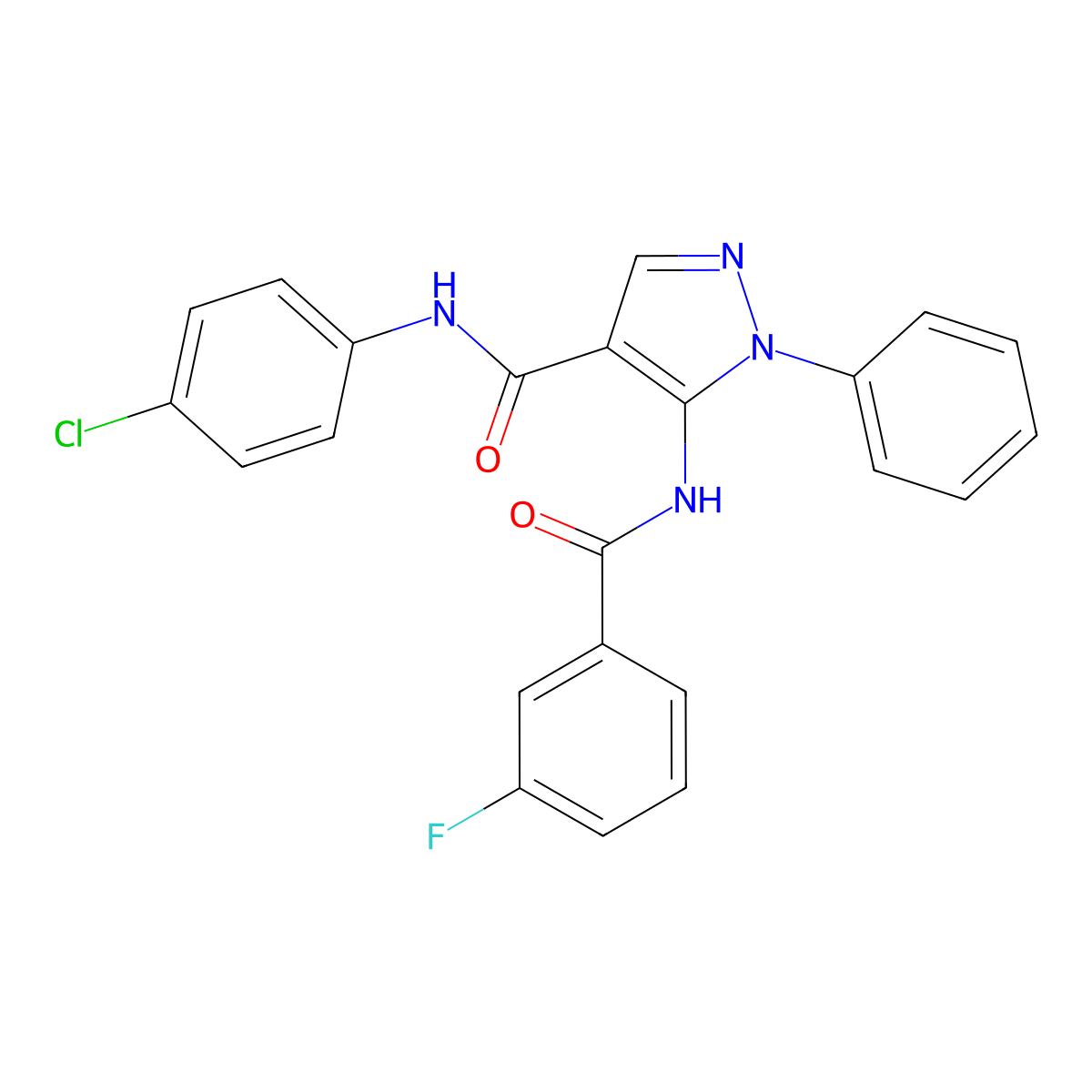 N-(4-chlorophenyl)-5-[(3-fluorobenzoyl)amino]-1-phenylpyrazole-4-carboxamide molecular structure, CAS 425648-58-4