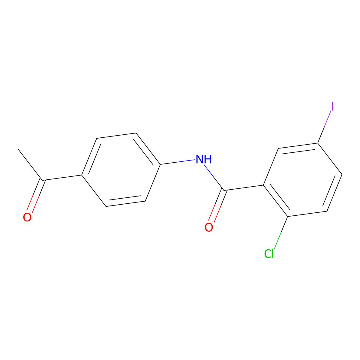 N-(4-acetylphenyl)-2-chloro-5-iodobenzamide molecular structure, CAS 425649-10-1
