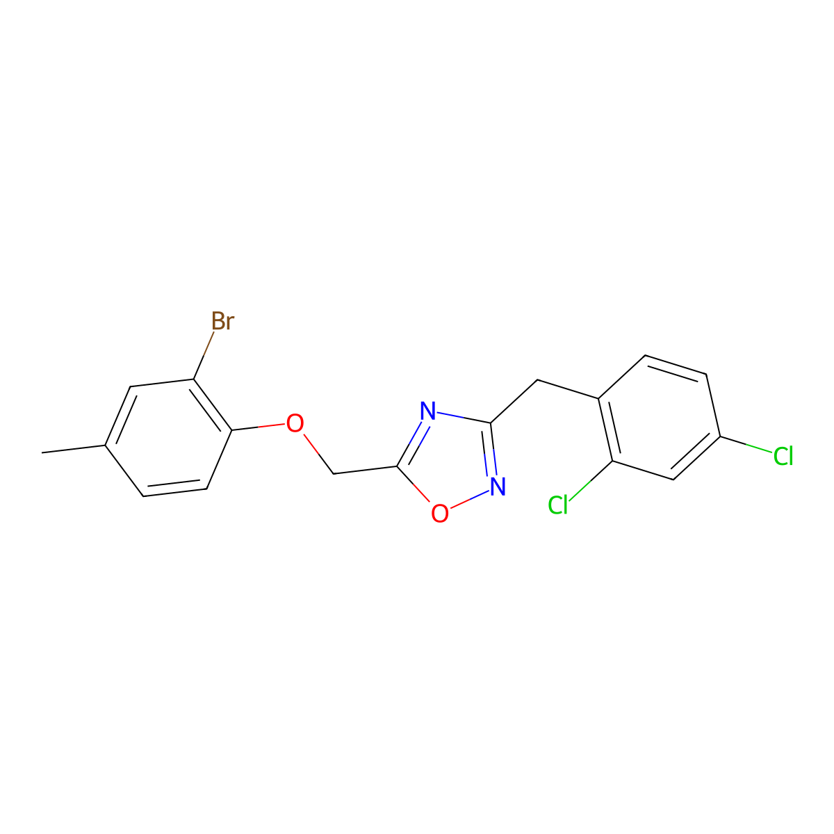 5-[(2-Bromo-4-methylphenoxy)methyl]-3-(2,4-dichlorobenzyl)-1,2,4-oxadiazole molecular structure, CAS 425649-71-4