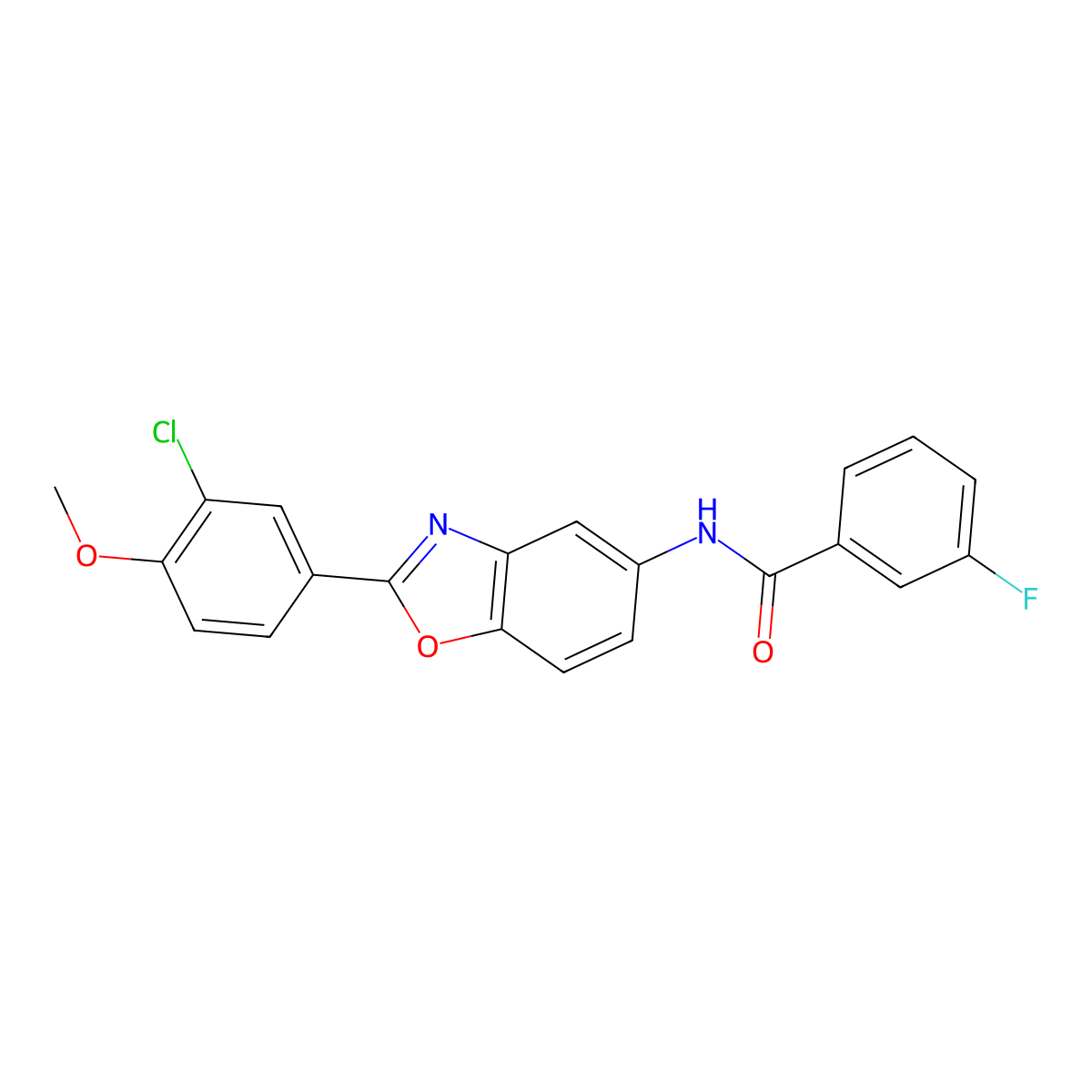 N-[2-(3-chloro-4-methoxyphenyl)-1,3-benzoxazol-5-yl]-3-fluorobenzamide molecular structure, CAS 425649-75-8