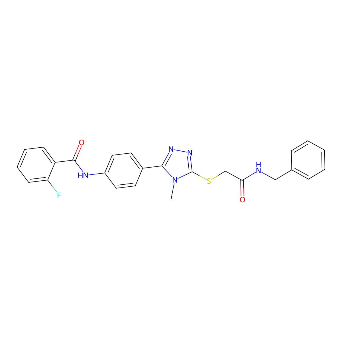 N-[4-[5-[2-(benzylamino)-2-oxoethyl]sulfanyl-4-methyl-1,2,4-triazol-3-yl]phenyl]-2-fluorobenzamide molecular structure, CAS 425650-45-9