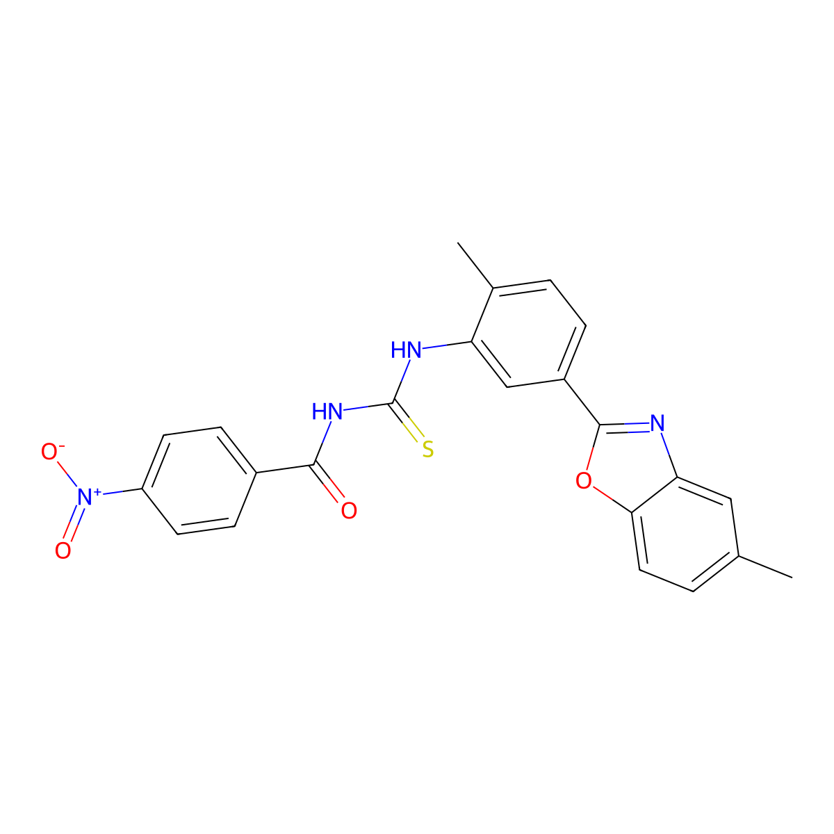 N-[[2-methyl-5-(5-methyl-1,3-benzoxazol-2-yl)phenyl]carbamothioyl]-4-nitrobenzamide molecular structure, CAS 425651-18-9