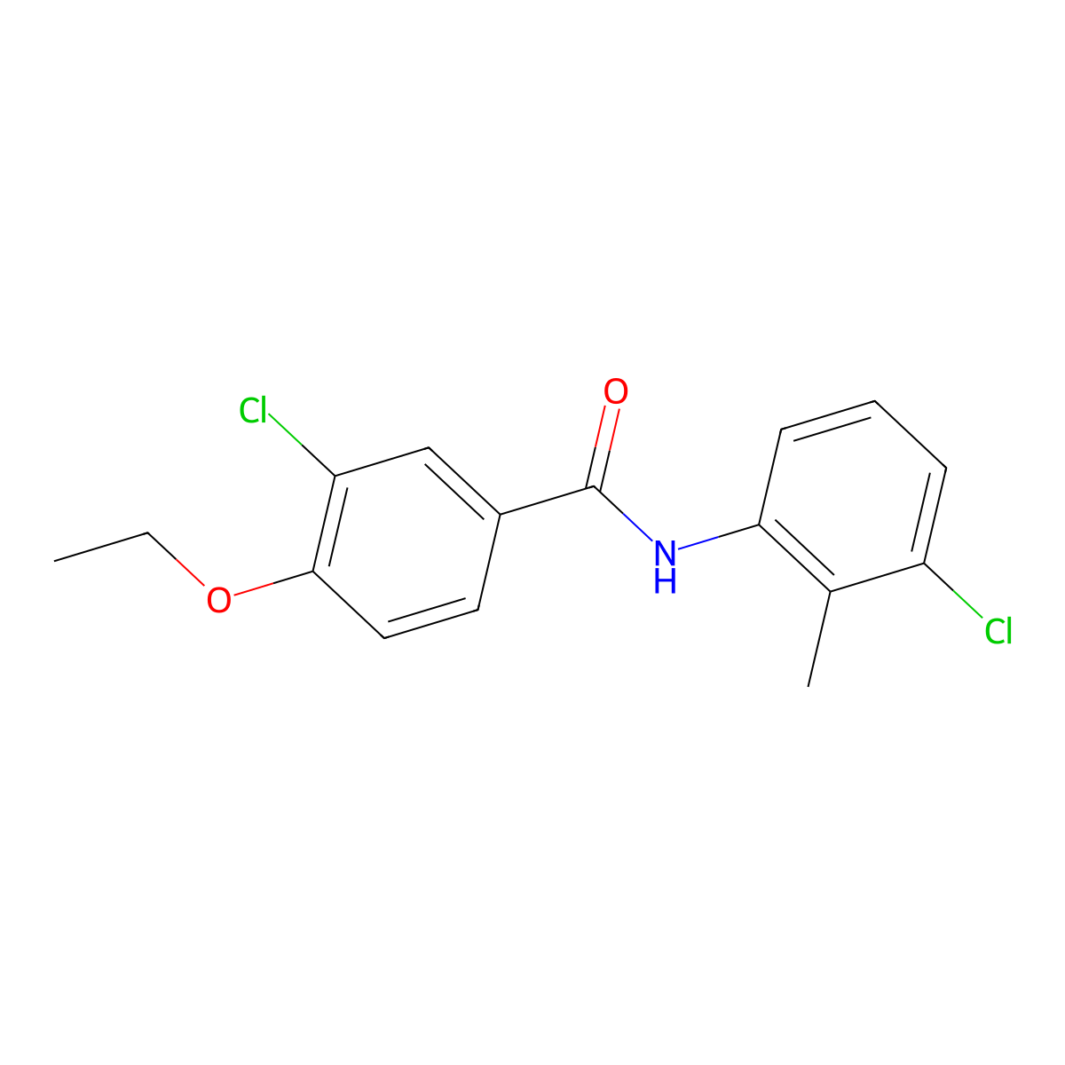3-chloro-N-(3-chloro-2-methylphenyl)-4-ethoxybenzamide molecular structure, CAS 425651-19-0