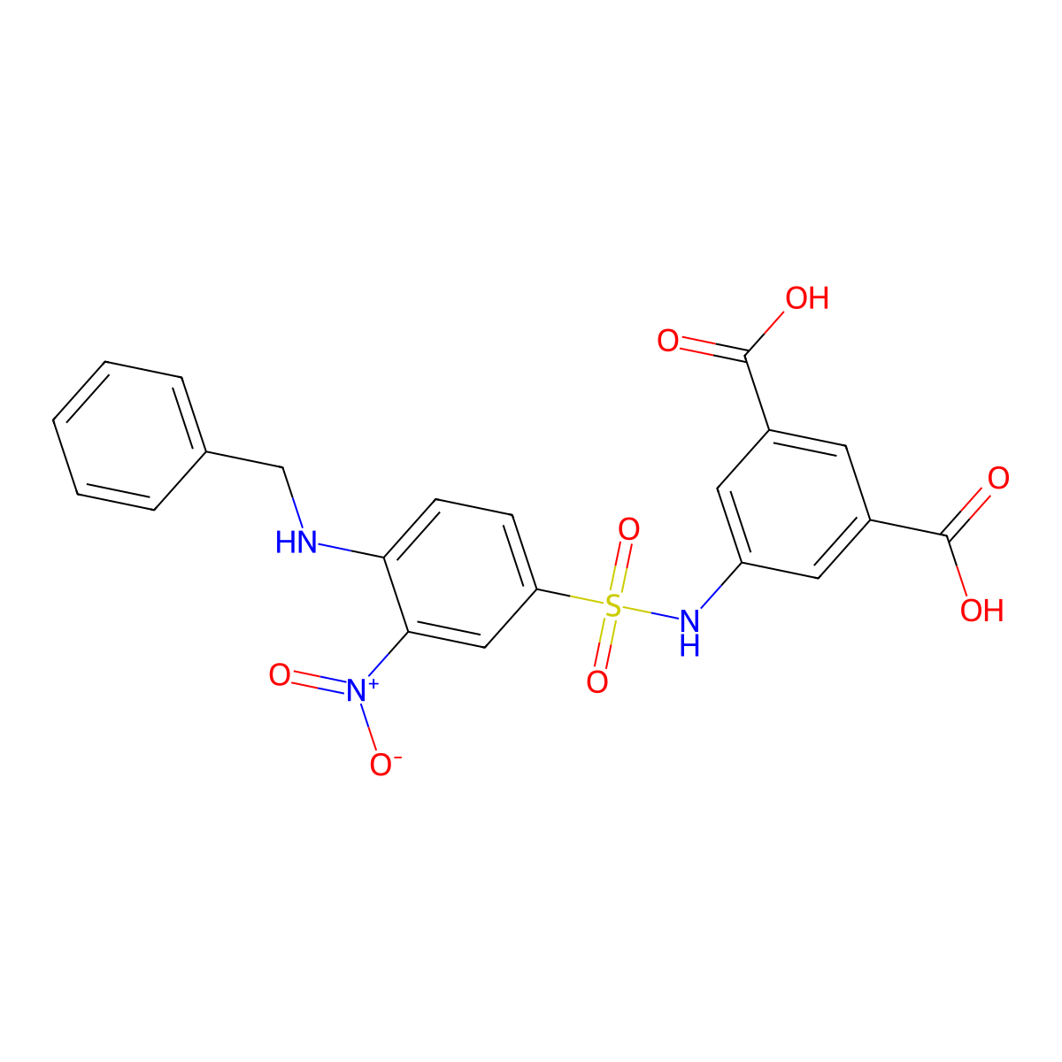 5-(4-Benzylamino-3-nitro-benzenesulfonylamino)-isophthalic acid molecular structure, CAS 425651-29-2