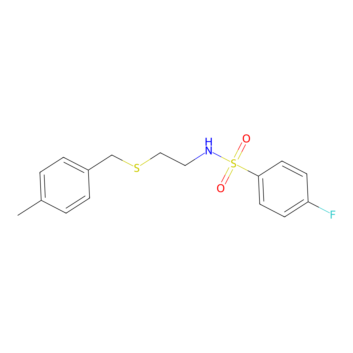 4-fluoro-N-[2-[(4-methylphenyl)methylsulfanyl]ethyl]benzenesulfonamide molecular structure, CAS 425651-96-3