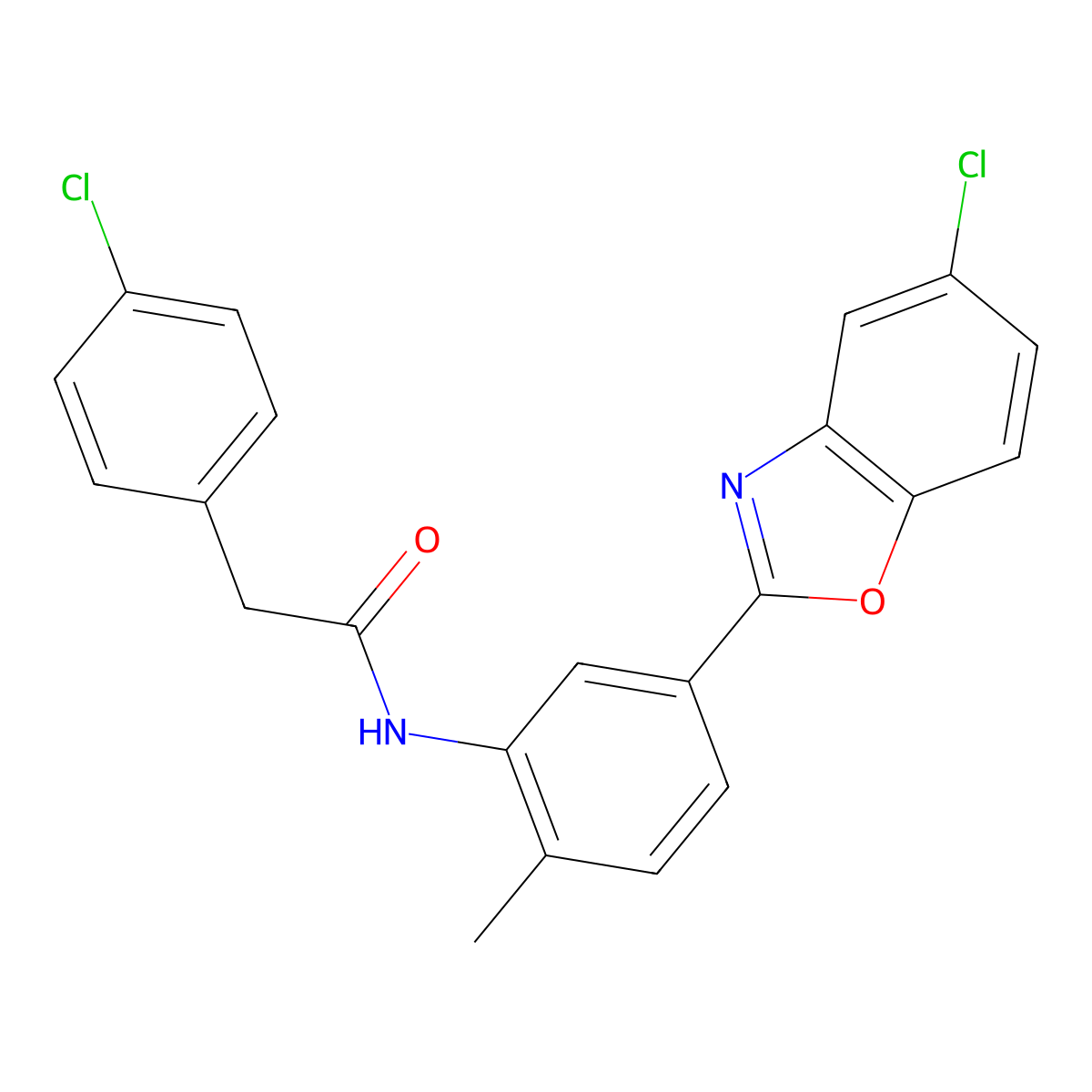 N-[5-(5-chloro-1,3-benzoxazol-2-yl)-2-methylphenyl]-2-(4-chlorophenyl)acetamide molecular structure, CAS 425652-09-1