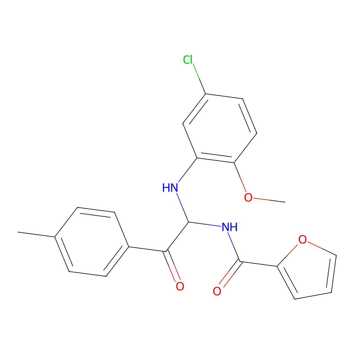 N-[1-[(5-Chloro-2-methoxyphenyl)amino]-2-(4-methylphenyl)-2-oxoethyl]-2-furancarboxamide molecular structure, CAS 425652-16-0