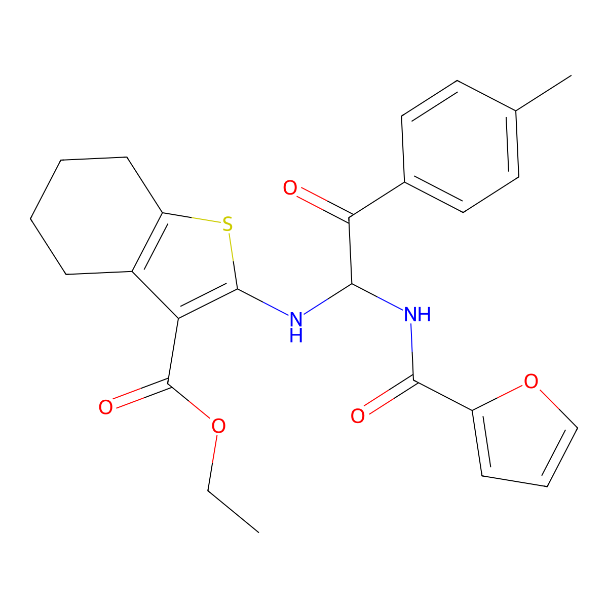 Ethyl 2-{[1-(furan-2-ylformamido)-2-(4-methylphenyl)-2-oxoethyl]amino}-4,5,6,7-tetrahydro-1-benzothiophene-3-carboxylate molecular structure, CAS 425652-31-9