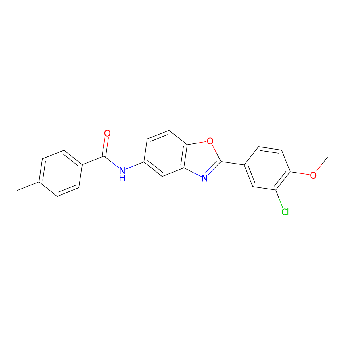 N-[2-(3-chloro-4-methoxyphenyl)-1,3-benzoxazol-5-yl]-4-methylbenzamide molecular structure, CAS 425652-42-2