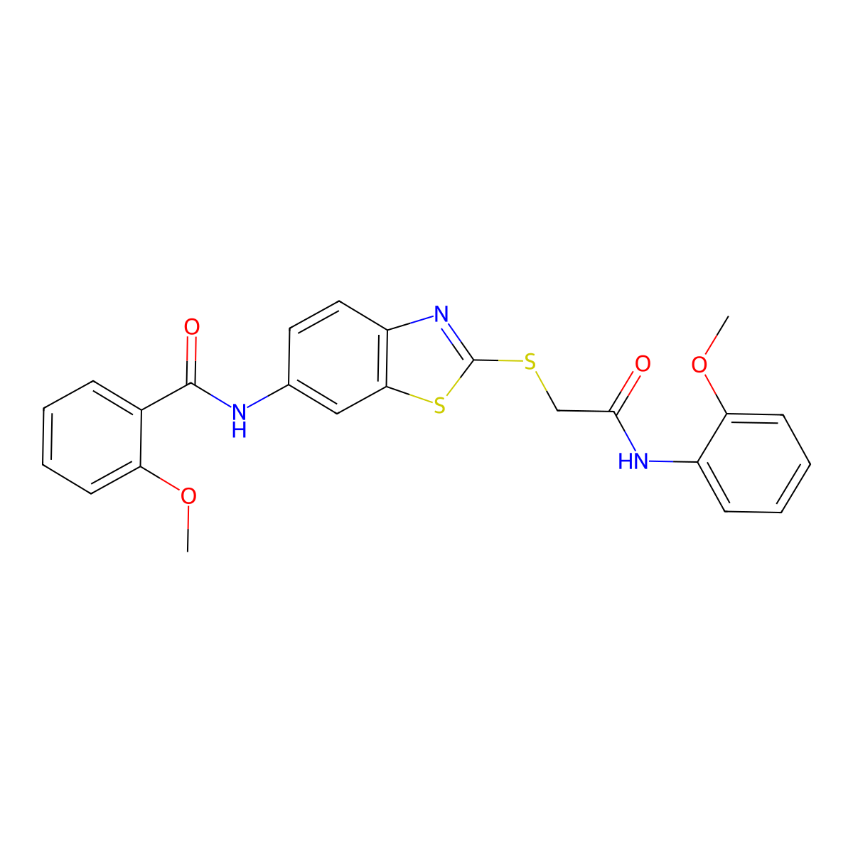2-methoxy-N-[2-[2-(2-methoxyanilino)-2-oxoethyl]sulfanyl-1,3-benzothiazol-6-yl]benzamide molecular structure, CAS 425653-08-3