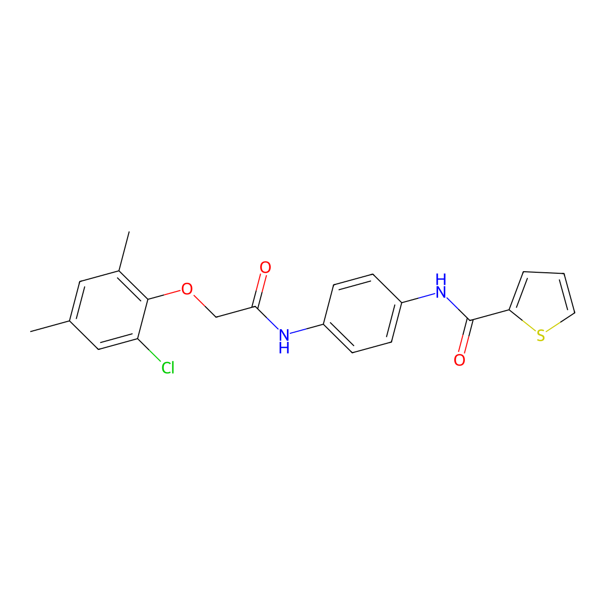 N-(4-{[(2-chloro-4,6-dimethylphenoxy)acetyl]amino}phenyl)thiophene-2-carboxamide molecular structure, CAS 425653-16-3