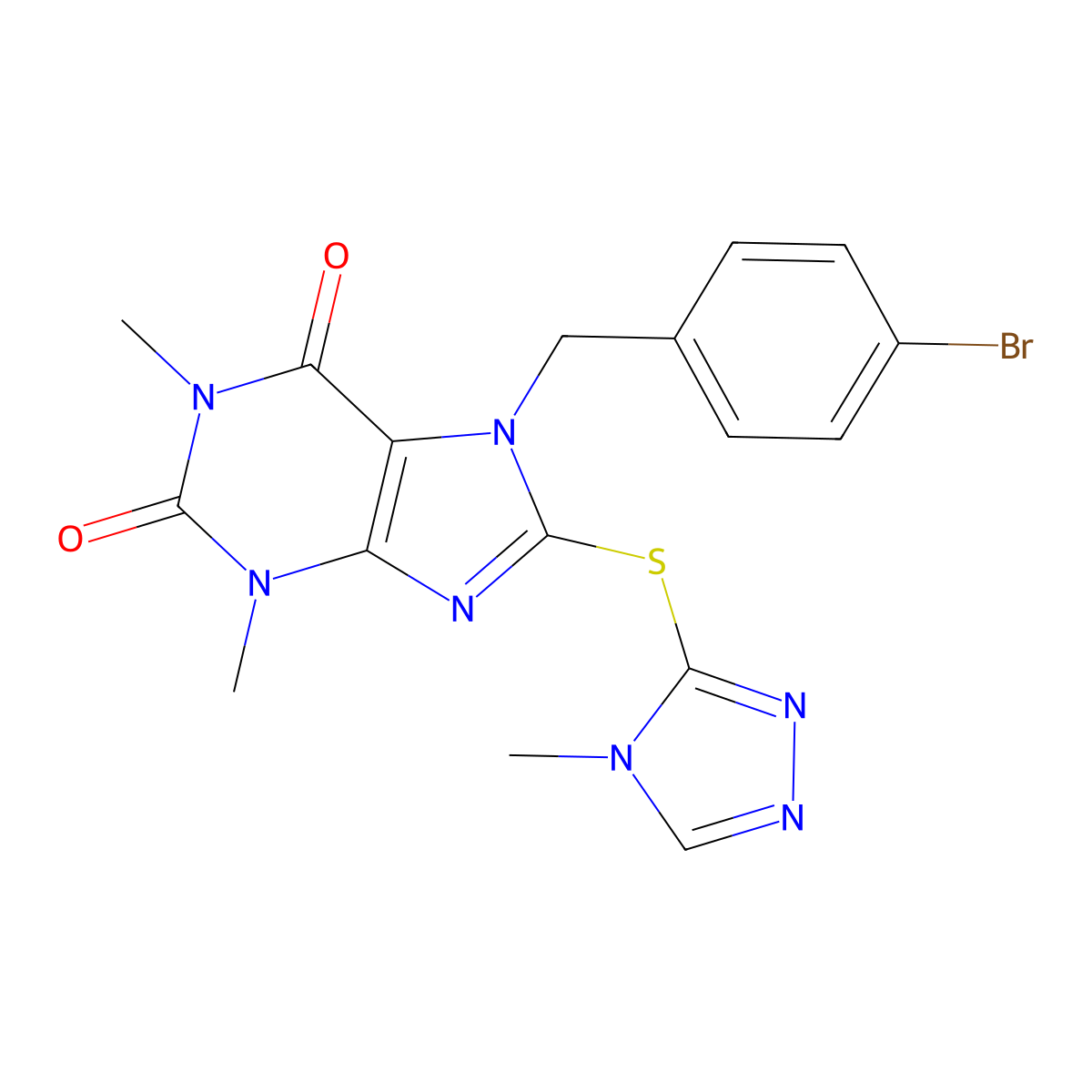 7-(4-bromobenzyl)-1,3-dimethyl-8-[(4-methyl-4H-1,2,4-triazol-3-yl)sulfanyl]-3,7-dihydro-1H-purine-2,6-dione molecular structure, CAS 425653-25-4