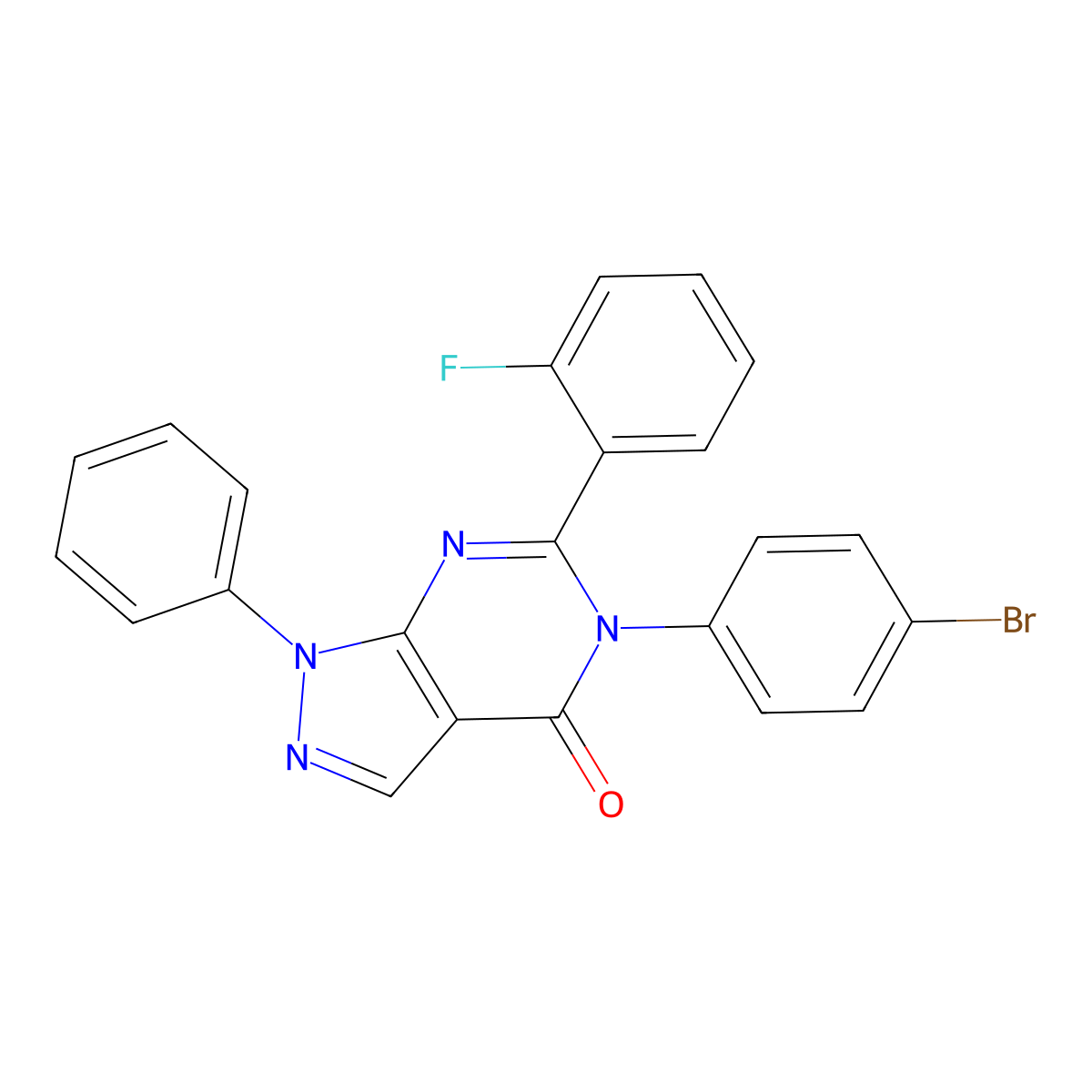 5-(4-Bromophenyl)-6-(2-fluorophenyl)-1-phenylpyrazolo[3,4-d]pyrimidin-4-one molecular structure, CAS 425653-32-3