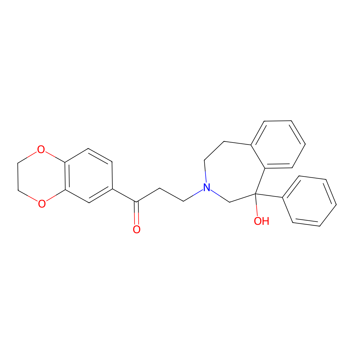 1-(2,3-dihydro-1,4-benzodioxin-6-yl)-3-(1-hydroxy-1-phenyl-1,2,4,5-tetrahydro-3H-3-benzazepin-3-yl)-1-propanone molecular structure, CAS 425653-34-5