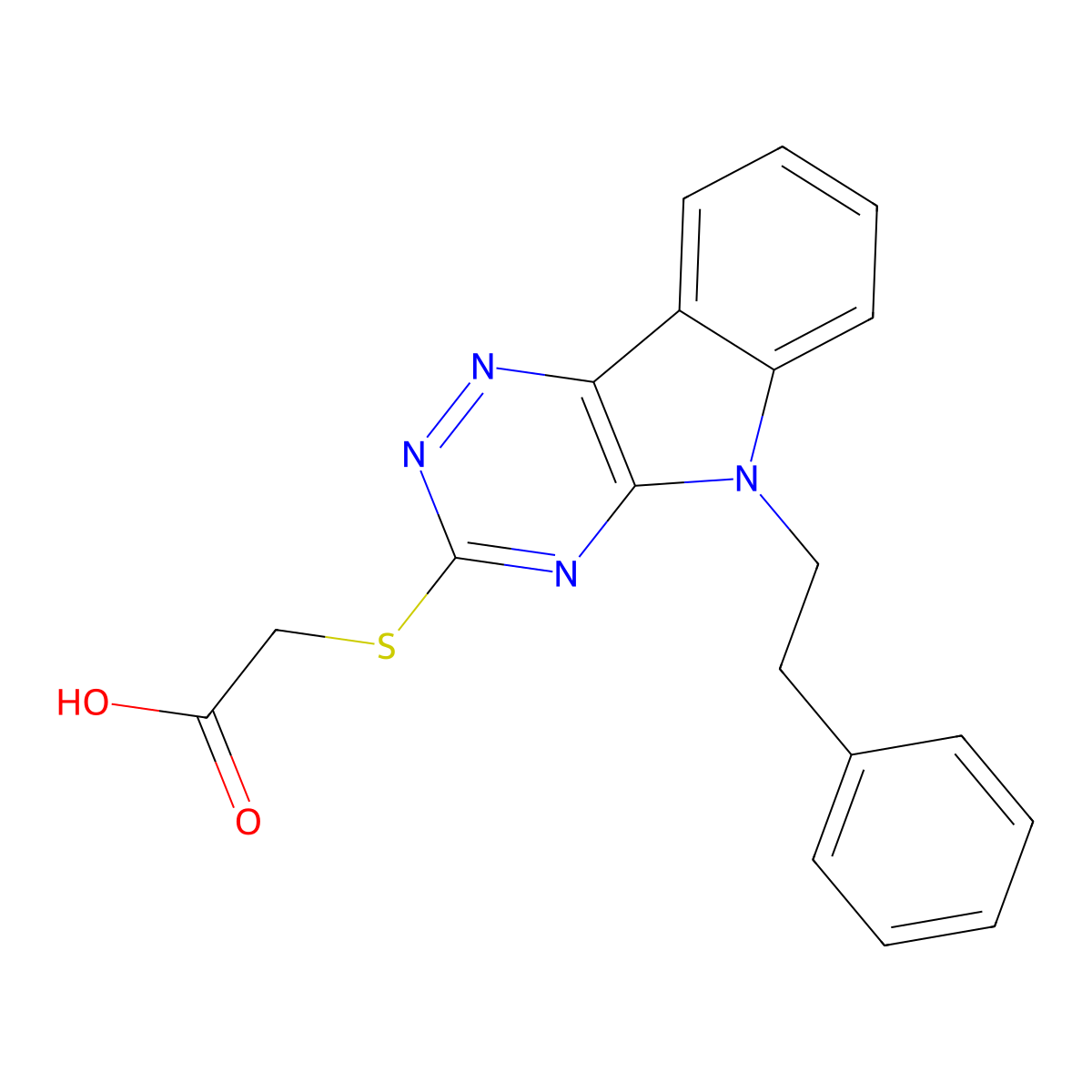 {[5-(2-phenylethyl)-5H-[1,2,4]triazino[5,6-b]indol-3-yl]sulfanyl}acetic acid molecular structure, CAS 425653-38-9