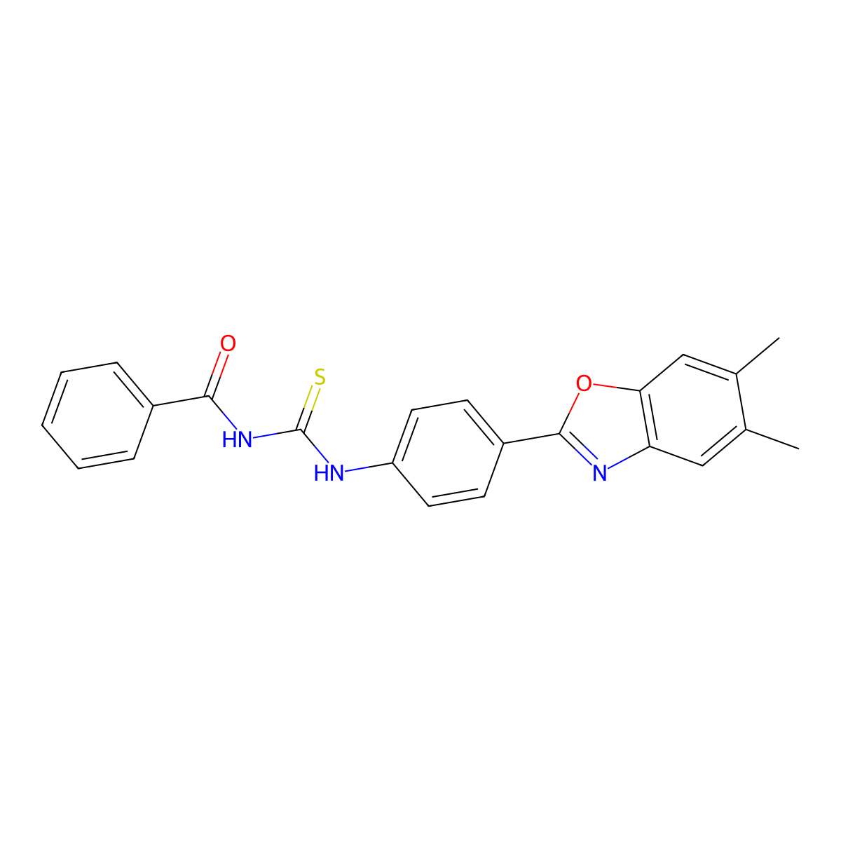 N-[[4-(5,6-dimethyl-1,3-benzoxazol-2-yl)phenyl]carbamothioyl]benzamide molecular structure, CAS 425653-67-4
