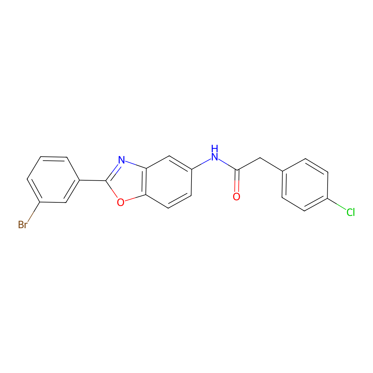 N-[2-(3-bromophenyl)-1,3-benzoxazol-5-yl]-2-(4-chlorophenyl)acetamide molecular structure, CAS 425653-84-5