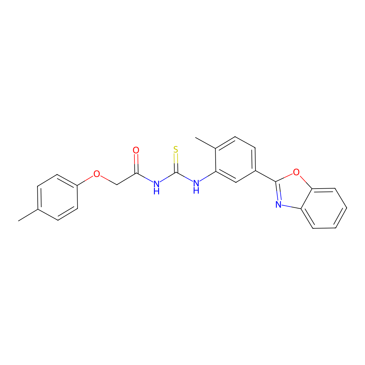 N-[[5-(1,3-benzoxazol-2-yl)-2-methylphenyl]carbamothioyl]-2-(4-methylphenoxy)acetamide molecular structure, CAS 425653-89-0