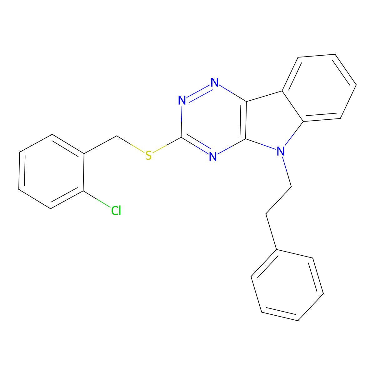 3-[(2-chlorobenzyl)sulfanyl]-5-(2-phenylethyl)-5H-[1,2,4]triazino[5,6-b]indole molecular structure, CAS 425654-29-1