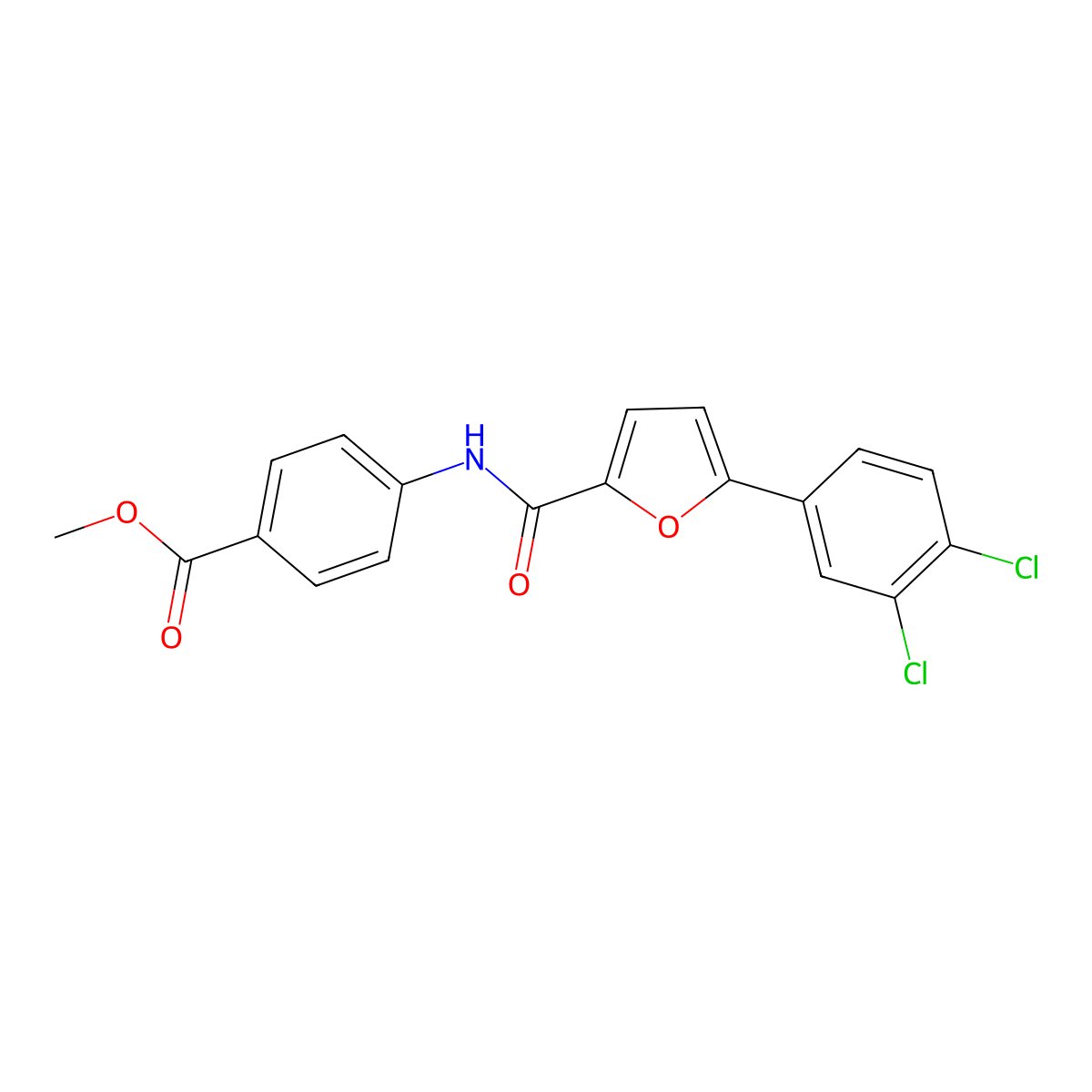 Methyl 4-{[5-(3,4-dichlorophenyl)-2-furoyl]amino}benzoate molecular structure, CAS 425654-36-0