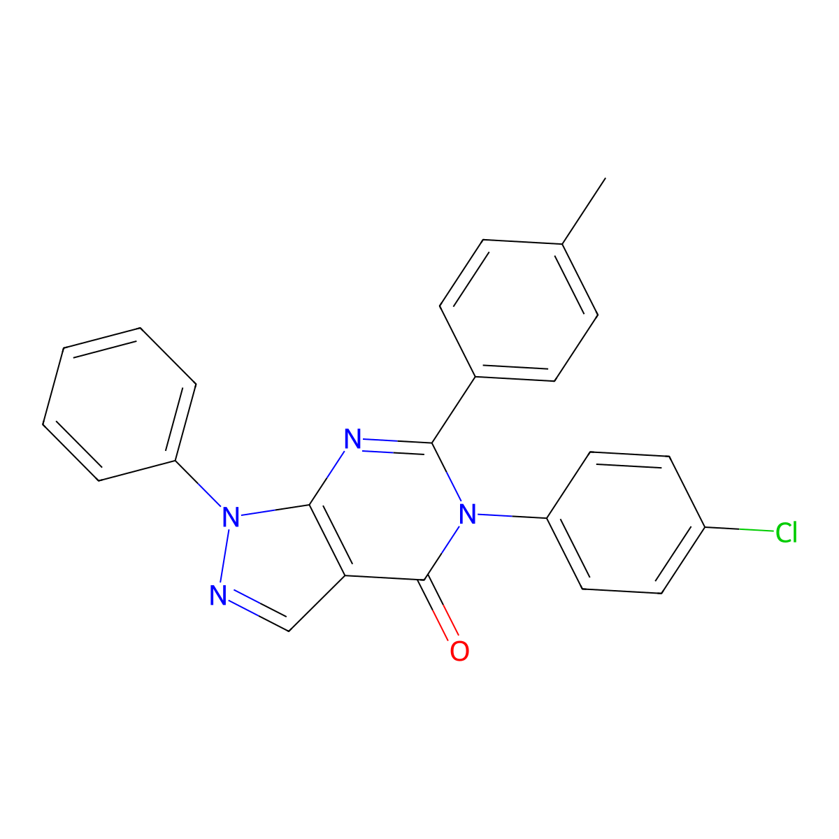 5-(4-Chlorophenyl)-6-(4-methylphenyl)-1-phenylpyrazolo[3,4-d]pyrimidin-4-one molecular structure, CAS 425654-48-4