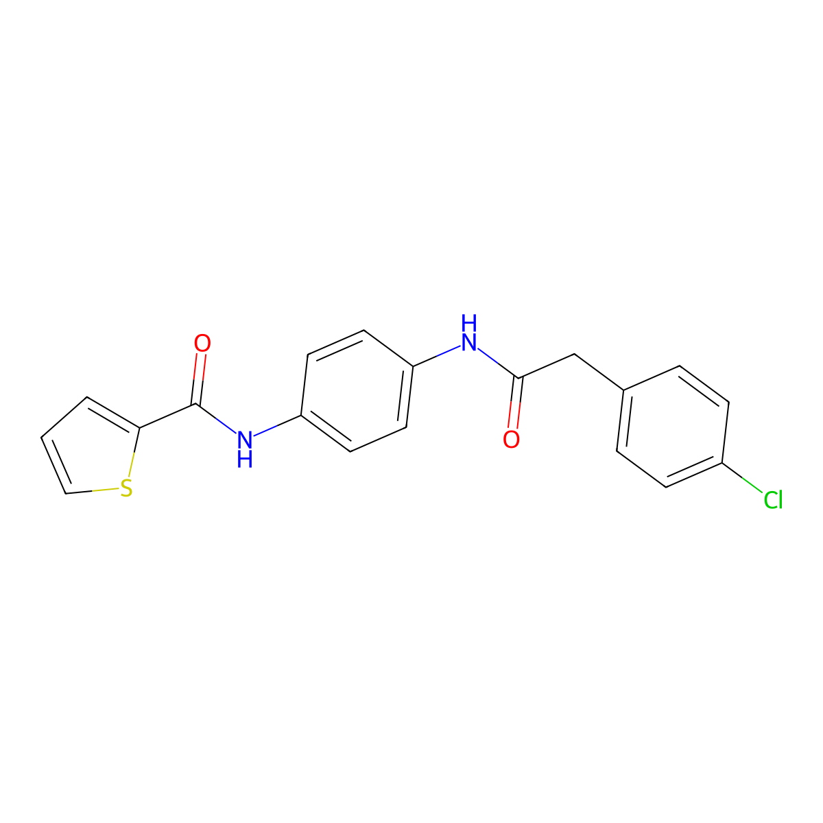 N-[4-[[2-(4-chlorophenyl)acetyl]amino]phenyl]thiophene-2-carboxamide molecular structure, CAS 425654-73-5