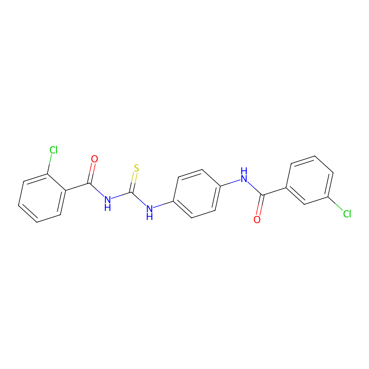 2-chloro-N-[[4-[(3-chlorobenzoyl)amino]phenyl]carbamothioyl]benzamide molecular structure, CAS 425654-80-4