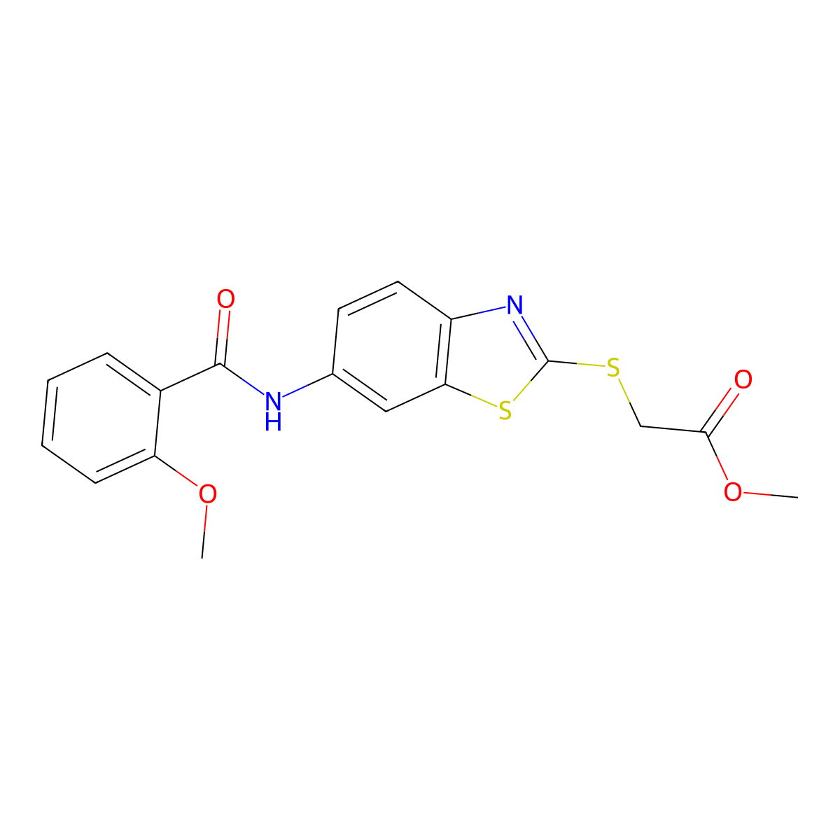 Methyl [(6-{[(2-methoxyphenyl)carbonyl]amino}-1,3-benzothiazol-2-yl)sulfanyl]acetate molecular structure, CAS 425655-04-5