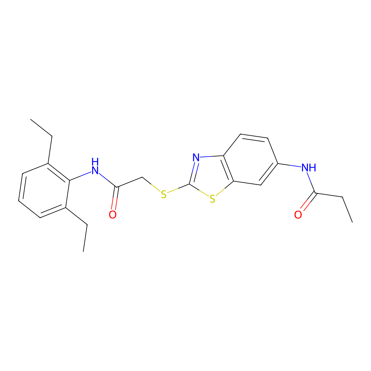 N-[2-[2-(2,6-diethylanilino)-2-oxoethyl]sulfanyl-1,3-benzothiazol-6-yl]propanamide molecular structure, CAS 425655-35-2