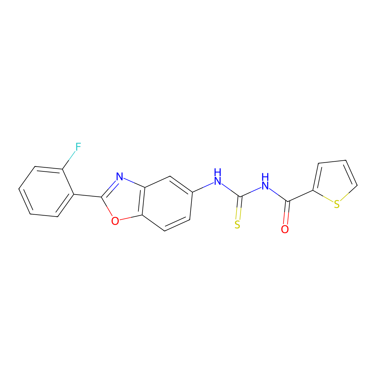 N-[[2-(2-fluorophenyl)-1,3-benzoxazol-5-yl]carbamothioyl]thiophene-2-carboxamide molecular structure, CAS 425655-57-8