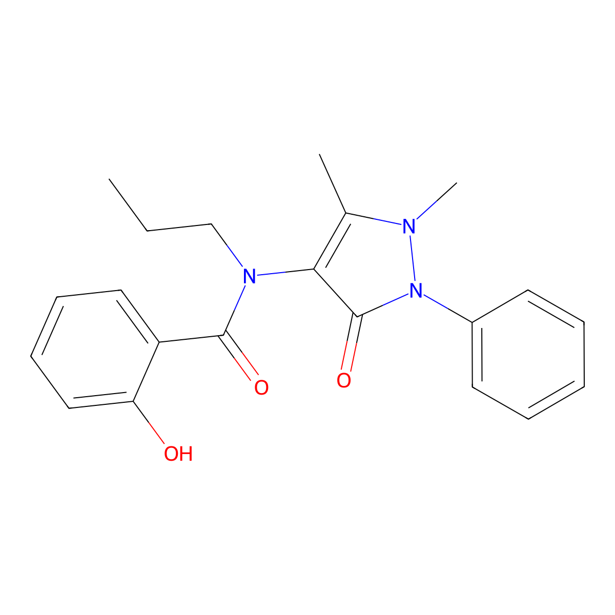 N-(1,5-dimethyl-3-oxo-2-phenylpyrazol-4-yl)-2-hydroxy-N-propylbenzamide molecular structure, CAS 425655-62-5