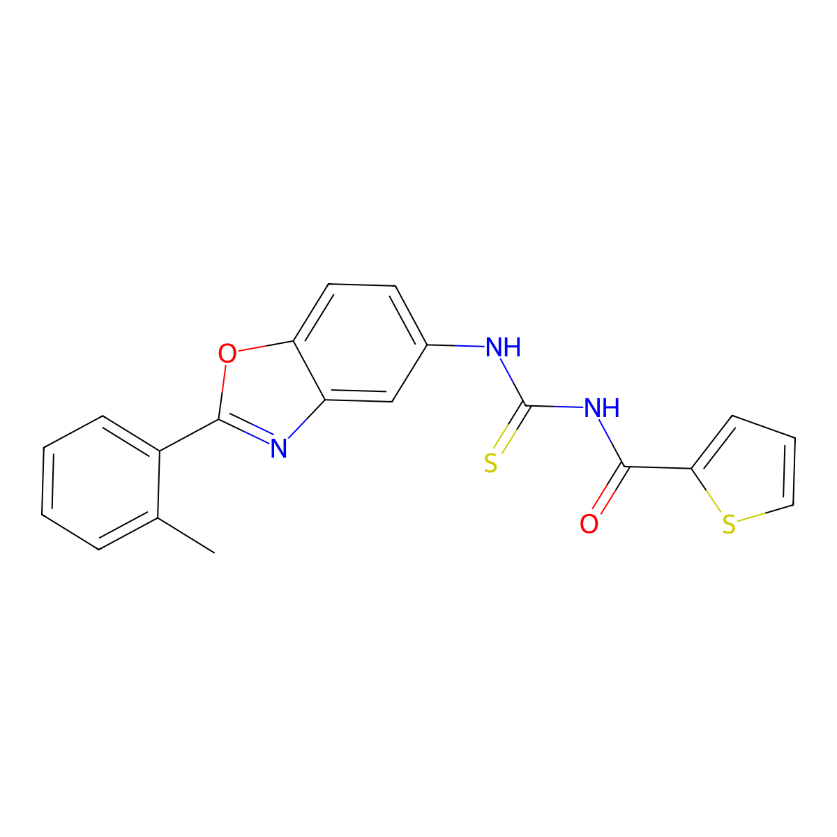 N-[[2-(2-methylphenyl)-1,3-benzoxazol-5-yl]carbamothioyl]thiophene-2-carboxamide molecular structure, CAS 425655-73-8