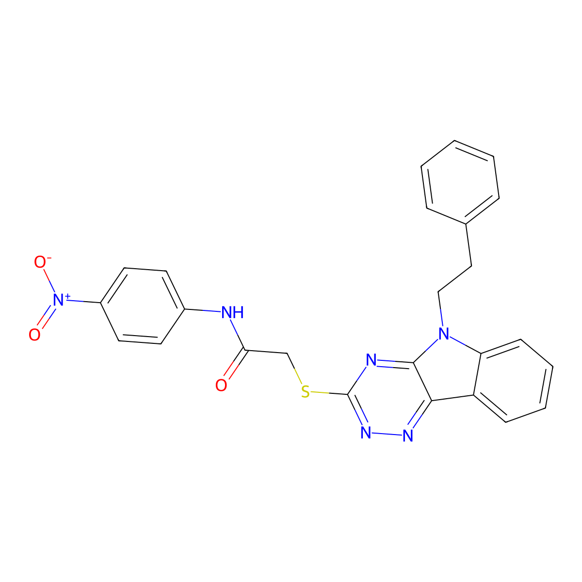 N-(4-nitrophenyl)-2-{[5-(2-phenylethyl)-5H-[1,2,4]triazino[5,6-b]indol-3-yl]sulfanyl}acetamide molecular structure, CAS 425655-81-8