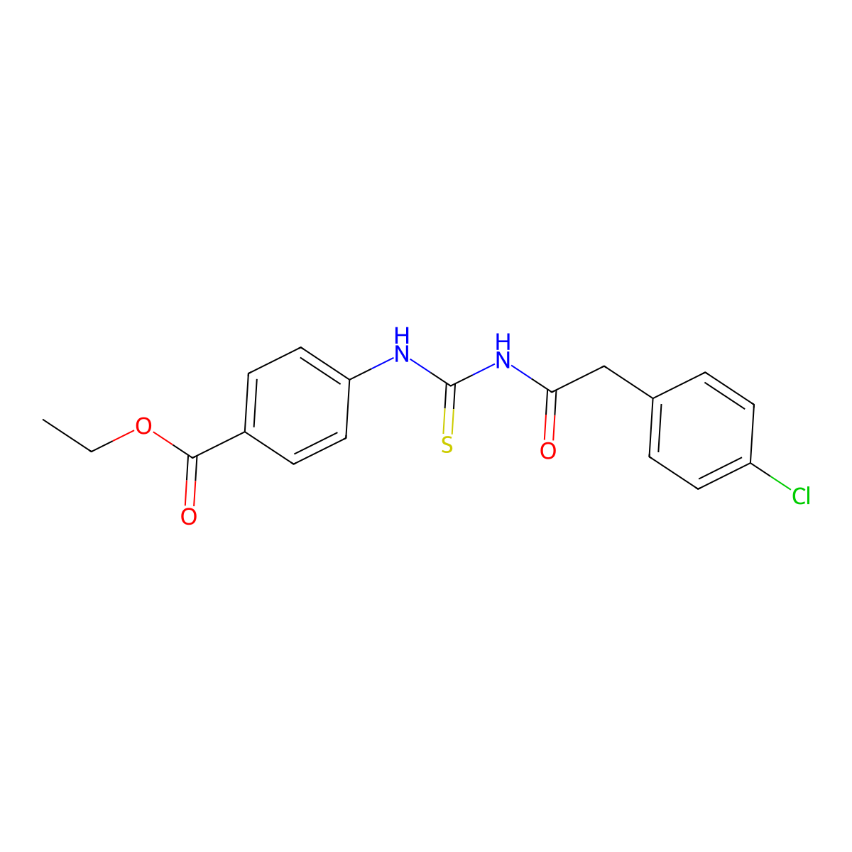 Ethyl 4-({[(4-chlorophenyl)acetyl]carbamothioyl}amino)benzoate molecular structure, CAS 425655-87-4