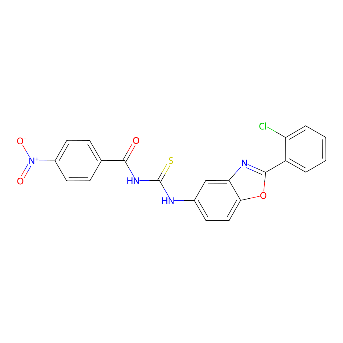 N-[[2-(2-chlorophenyl)-1,3-benzoxazol-5-yl]carbamothioyl]-4-nitrobenzamide molecular structure, CAS 425655-94-3