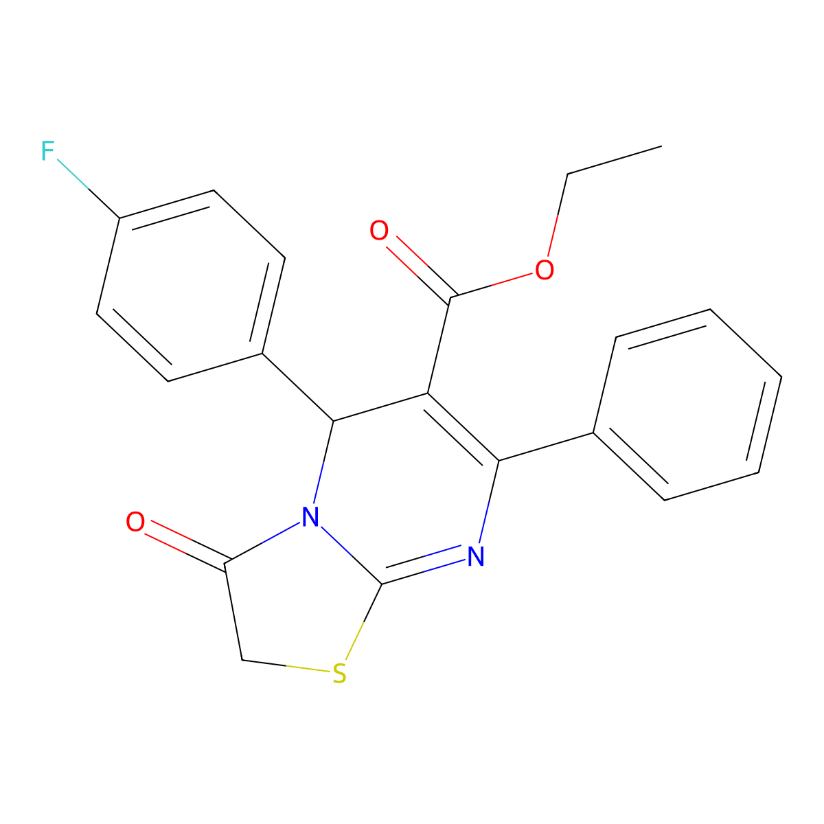 ethyl 5-(4-fluorophenyl)-3-oxo-7-phenyl-2,3-dihydro-5H-[1,3]thiazolo[3,2-a]pyrimidine-6-carboxylate molecular structure, CAS 425656-09-3