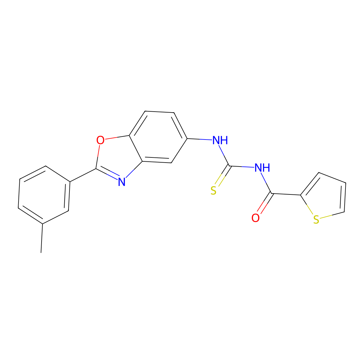 N-[[2-(3-methylphenyl)-1,3-benzoxazol-5-yl]carbamothioyl]thiophene-2-carboxamide molecular structure, CAS 425656-10-6
